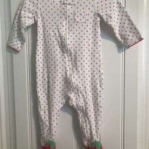 White Strawberry Footie Pajamas